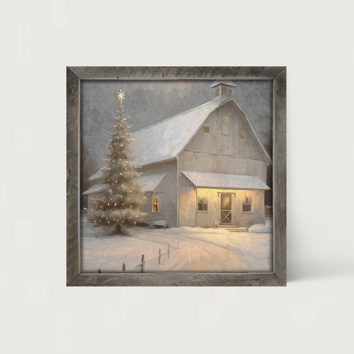 Christmas Night Farm Art Print, Rustic Country Decor - Image 2