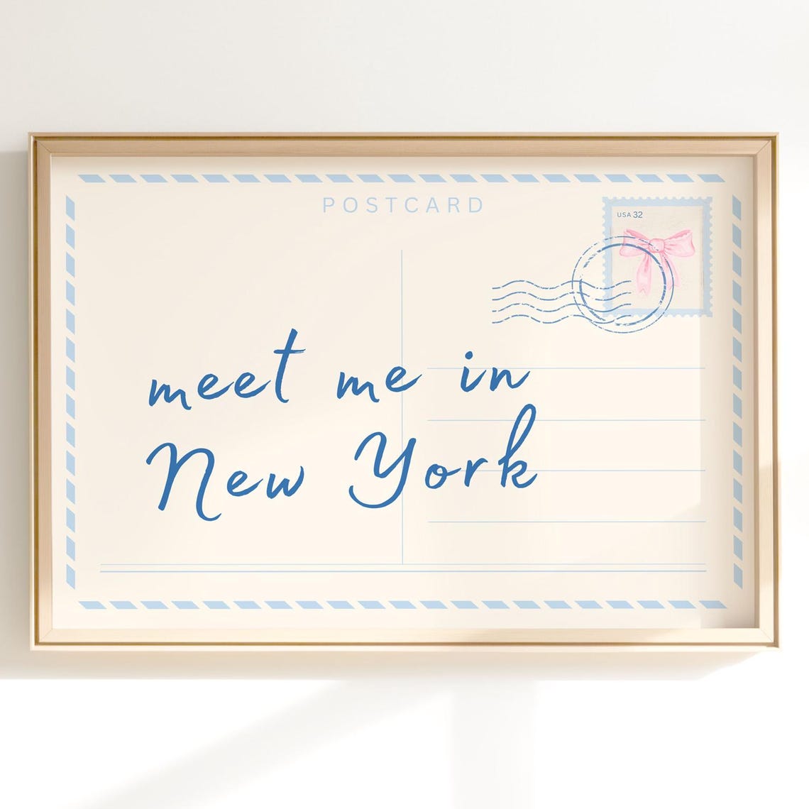 Meet Me in New York Postcard Style Blue Typography Quote Print