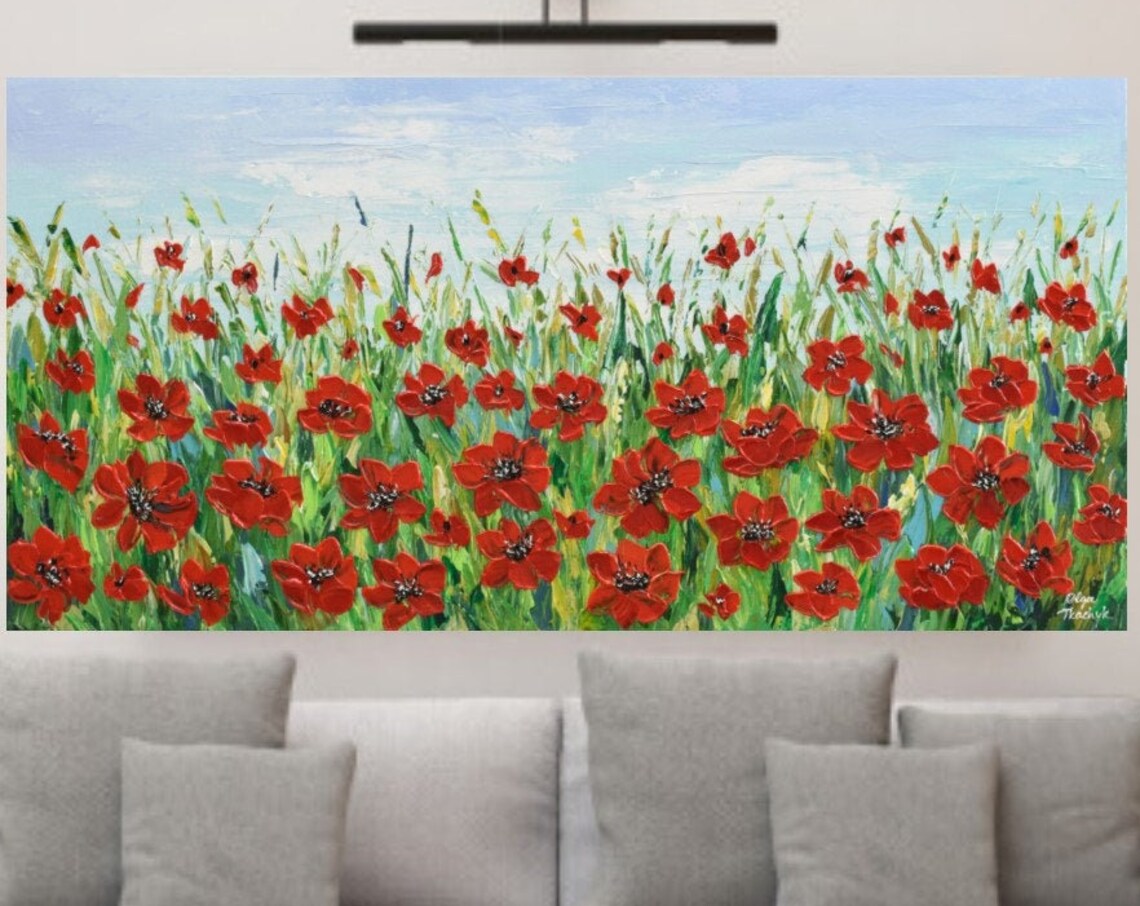 Poppy Field, Impasto Floral Landscape Art Print - Image 2