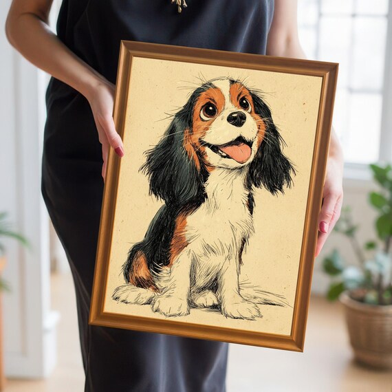 Cavalier King Charles Spaniel Puppy Sketch Cute Dog Portrait Poster