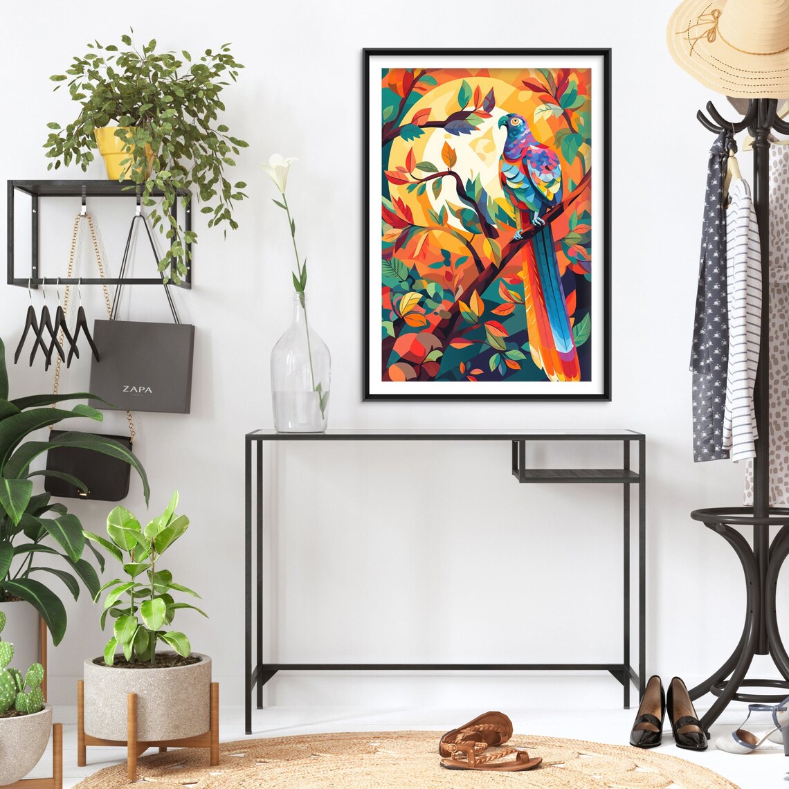 Colorful Macaw Parrot Golden Sun Geometric Tropical Bird Poster Art - Image 2