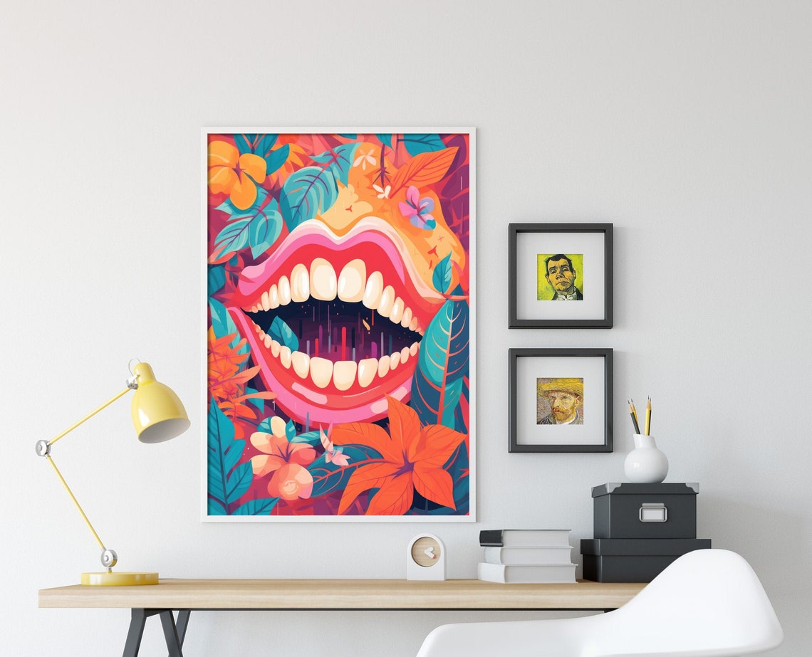 Bold Big Smiling Mouth With Teeth Tropical Pop Dental Poster - Image 4