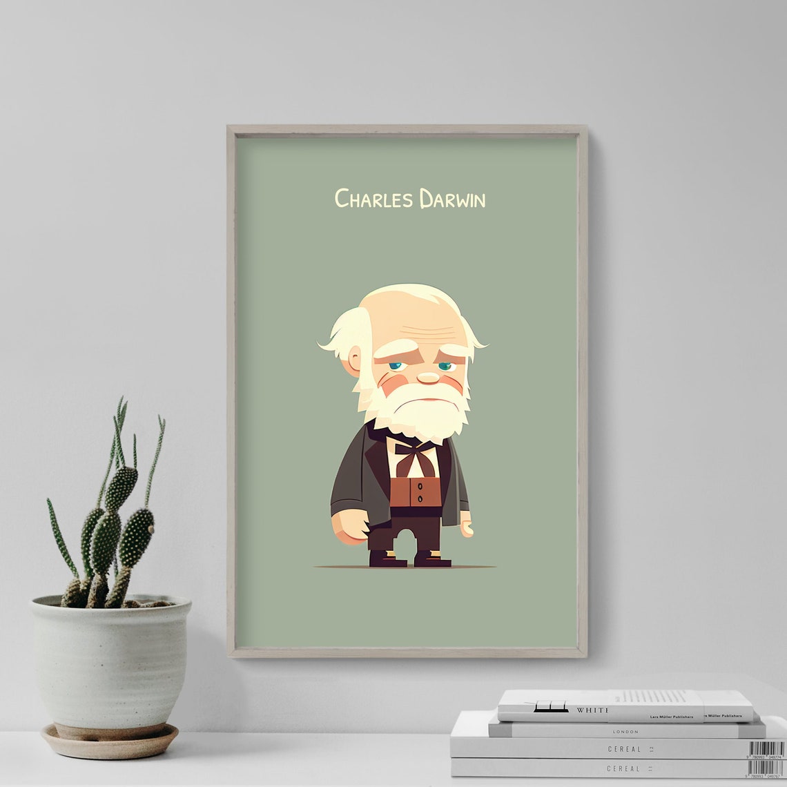Charles Darwin Cute Cartoon Portrait Chibi History Science Poster - Image 4