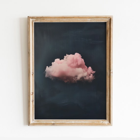 Night Sky Pink Cloud Painting, Maximalist Decor Art Print