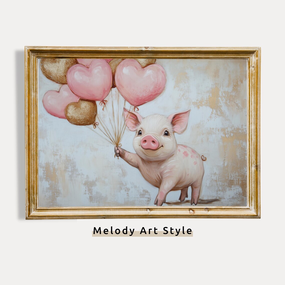 Cute Piglet Holding Pink Heart Balloons Valentines Day Art Poster