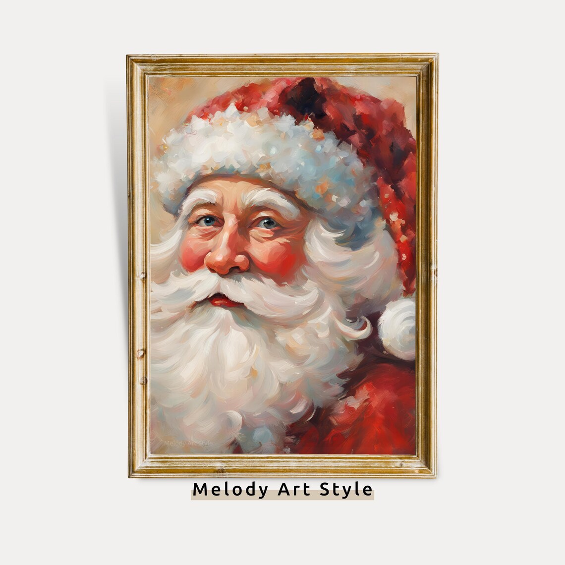 Vintage Santa Claus Smiling Portrait Classic Christmas Art Poster