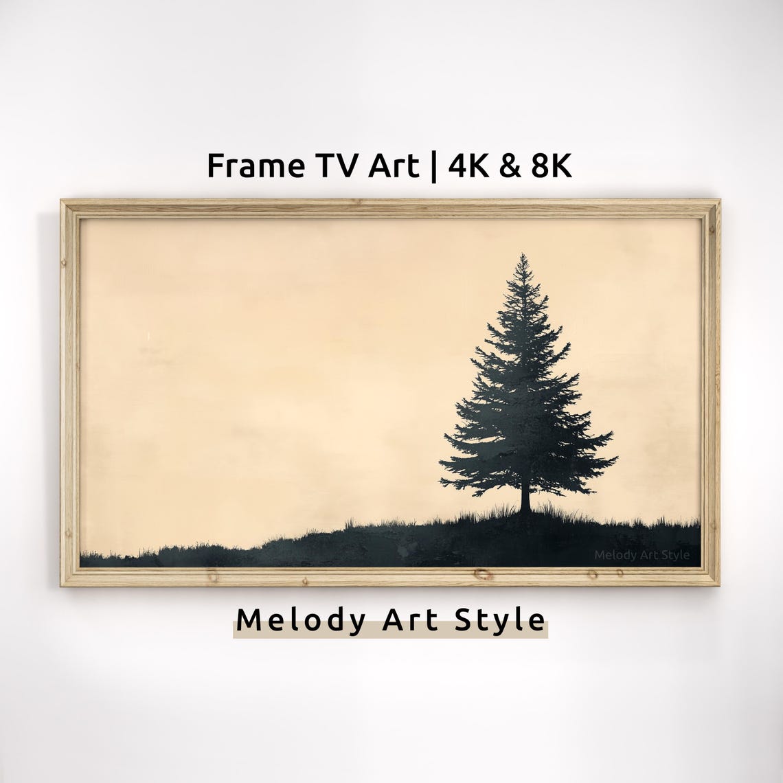 Lone Pine Tree Silhouette Warm Beige Minimalist Frame Art Poster