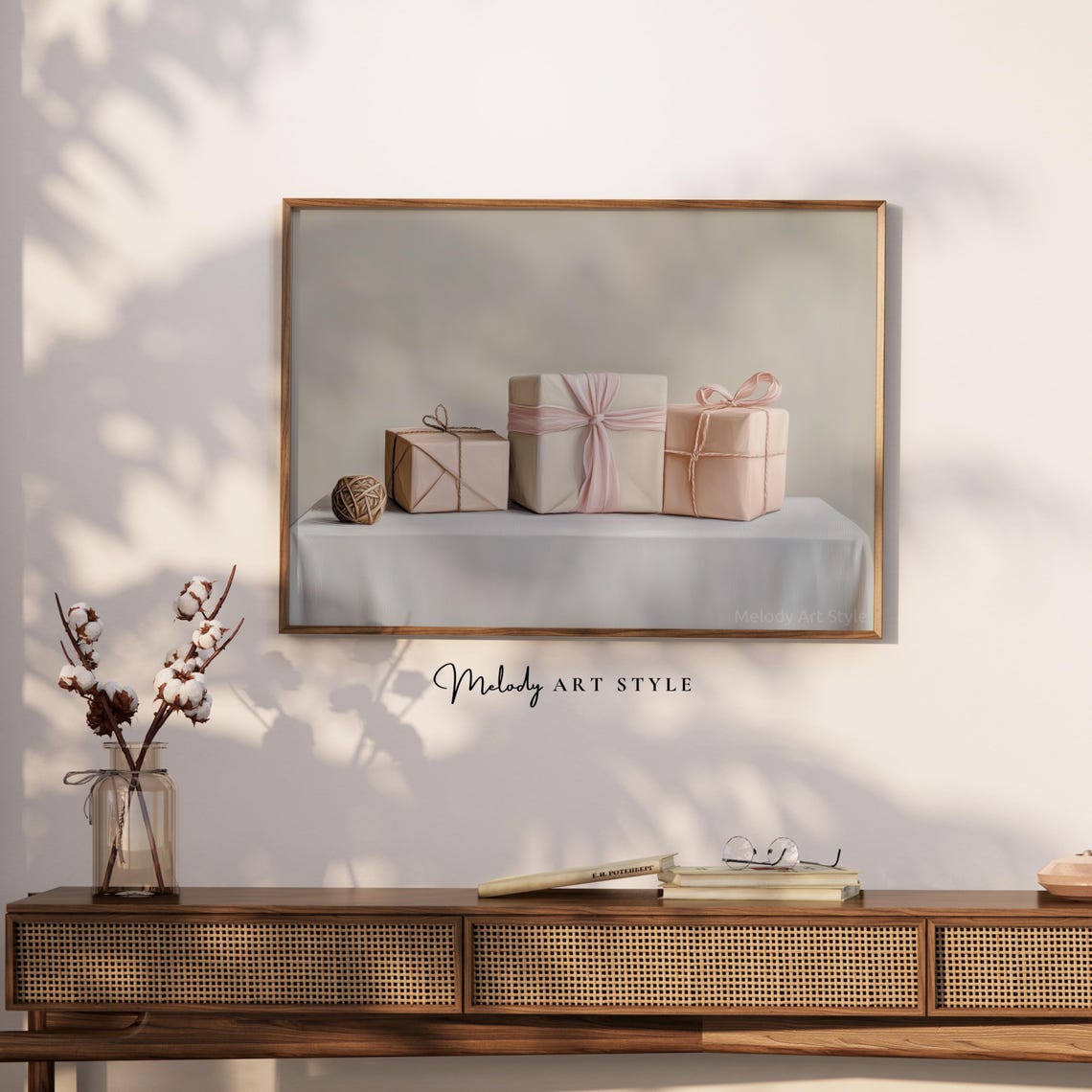 Blush Pink Gift Boxes Minimalist Wrapped Presents Still Life Poster - Image 2