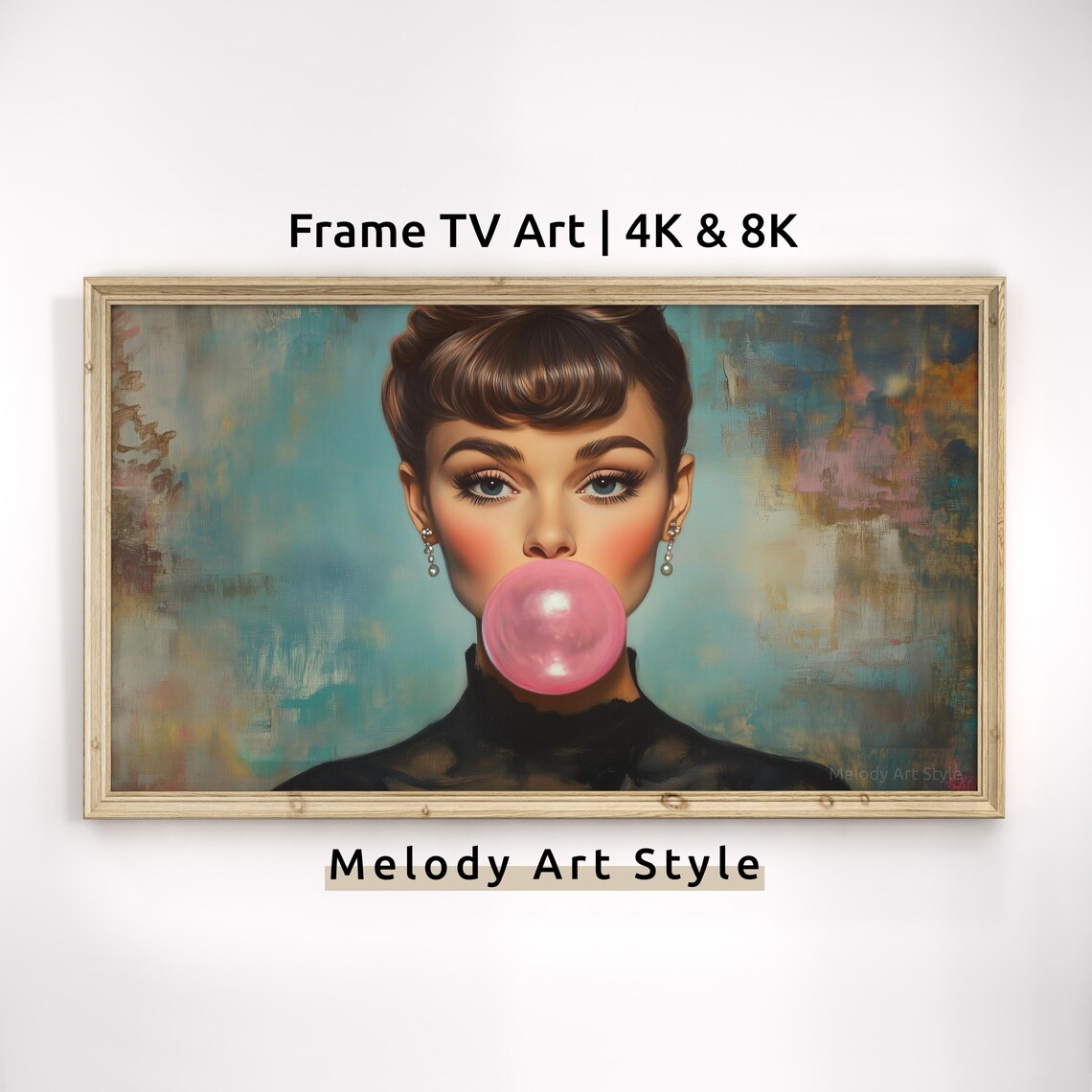 Woman With Bubble Gum Retro Style Portrait Art Print