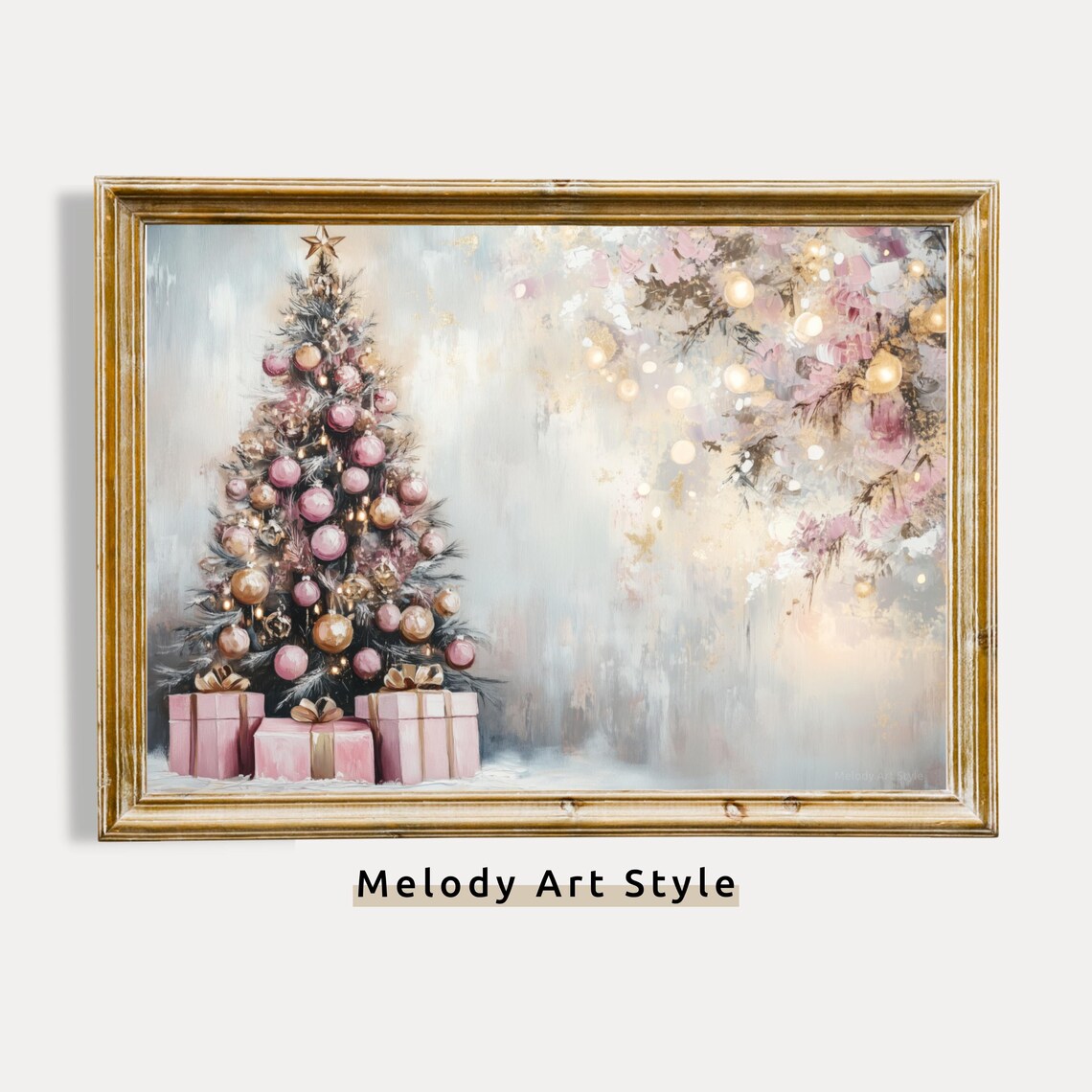 Pink And Gold Christmas Tree With Gifts Frosted Holiday Poster