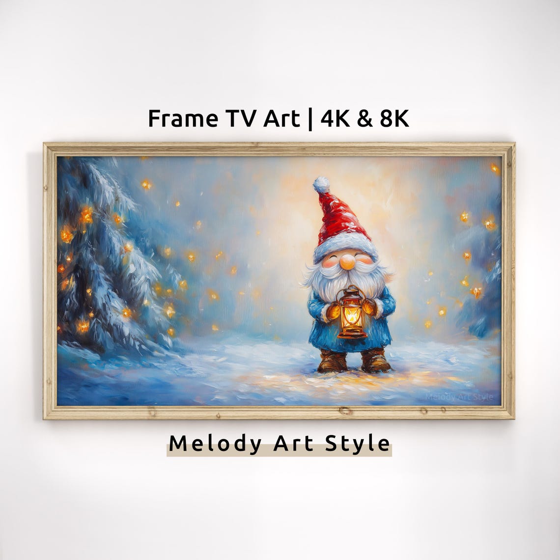 Christmas Gnome With Lantern Snowy Magical Forest Glowing Night Poster