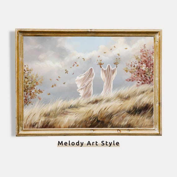 Meadow Ghosts Wall Art Neutral Fall Halloween Spooky Autumn Field Scene Breezy Nature Print P620