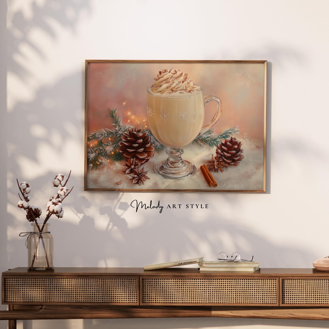 Holiday Eggnog Whipped Cream Glass Warm Christmas Drink Art Poster - Image 2