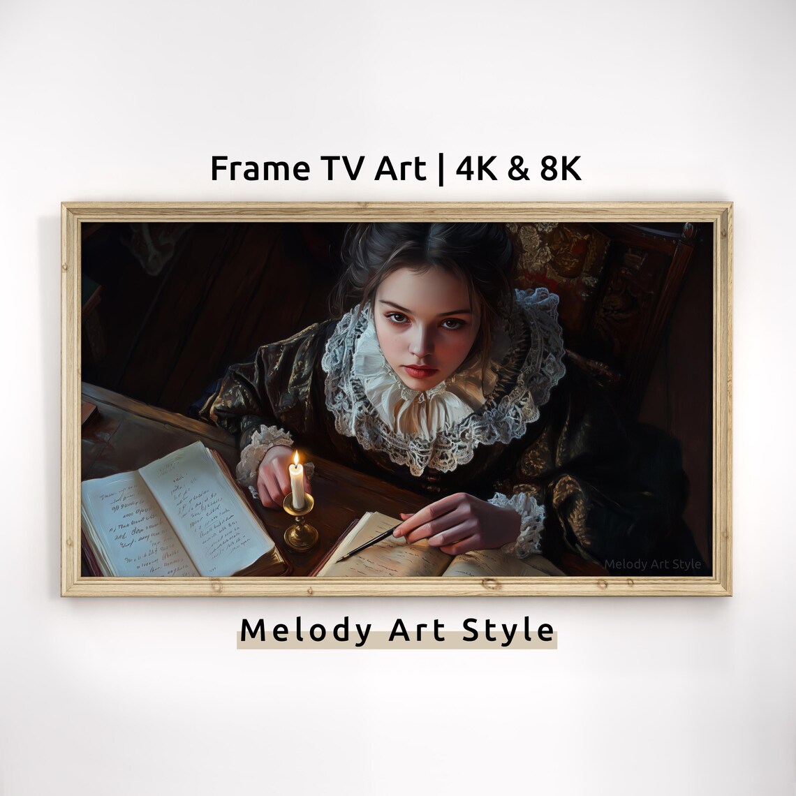 Victorian Woman Writing By Candlelight Dark Academia Portrait Poster