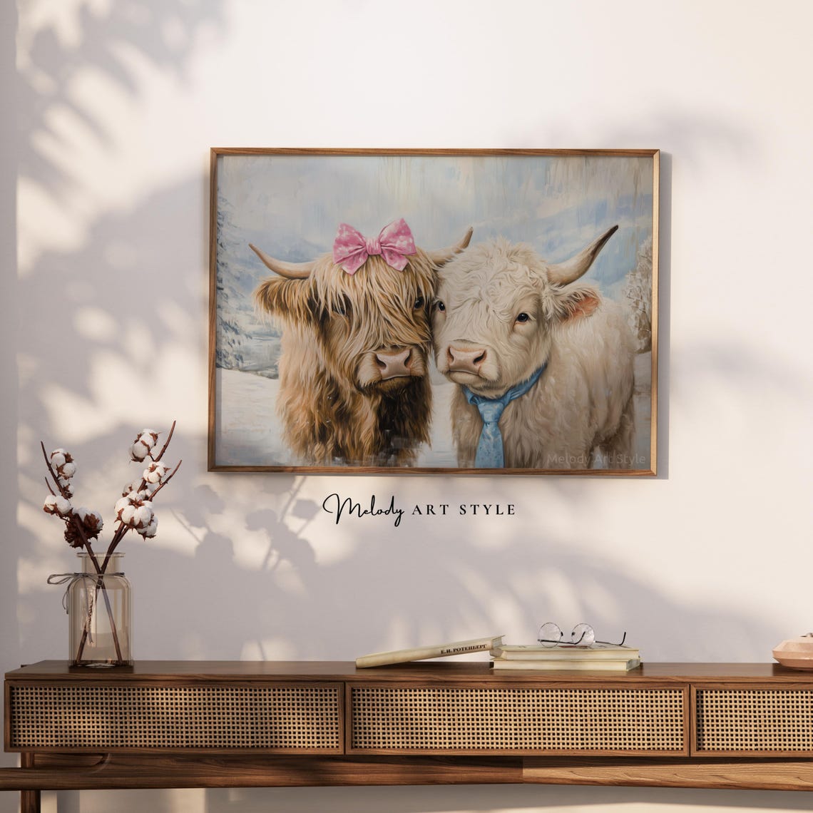 Two Cute Highland Calves With Bow And Tie Snowy Farm Animal Poster - Image 2