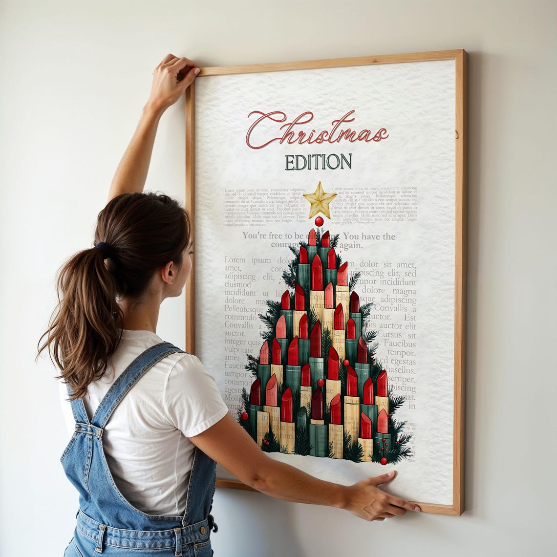 Christmas Edition Red Lipstick Tree Newspaper Style Girly Art Poster - Image 4