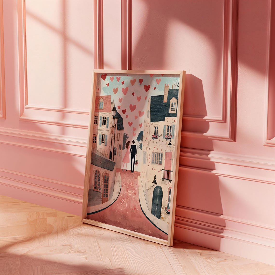 Romantic Couple Floating Hearts European Street Valentine Poster - Image 5