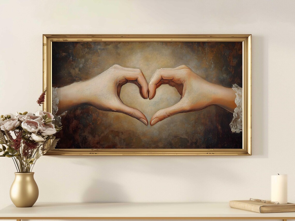 Two Hands Heart Gesture Vintage Oil Painting Love Symbol Poster - Image 3