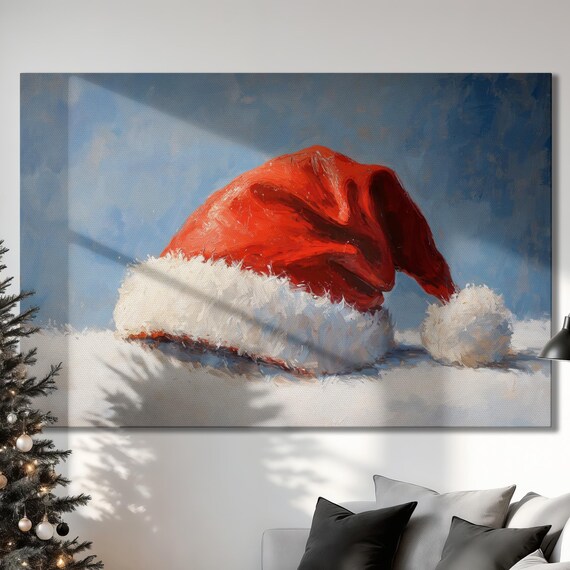 Red Santa Hat Lying In Snow Minimalist Christmas Still Life Poster