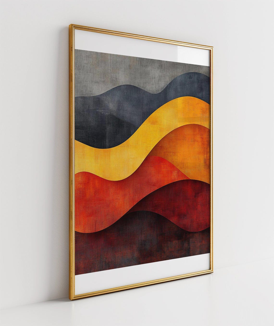 Abstract Layered Waves Poster With Navy Gold and Sunset Red Bands - Image 3