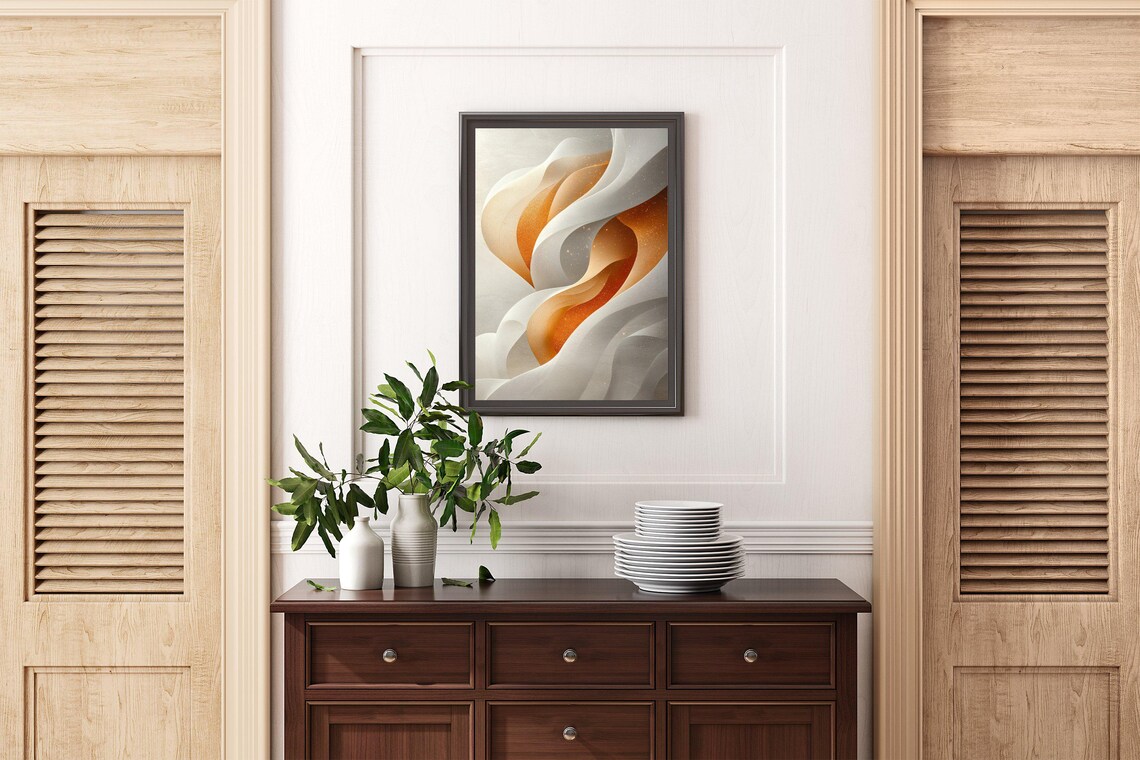 Elegant Silky White and Gold Ribbon Swirls Abstract Art Poster - Image 2