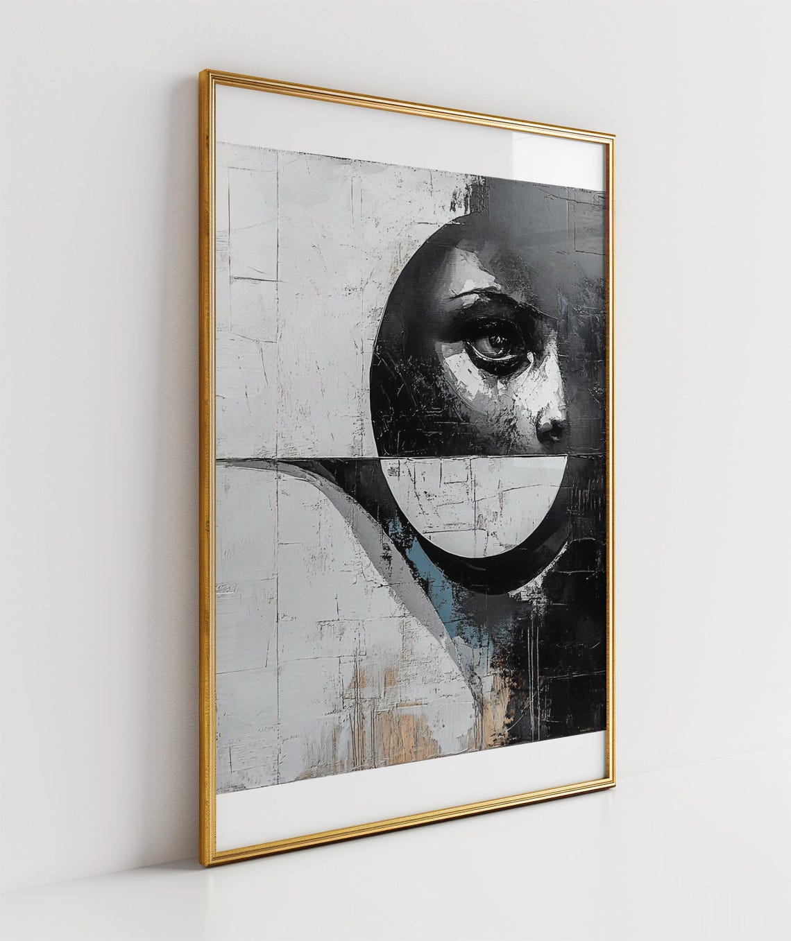 Monochrome Woman's Face with Bold Circle Abstract Art Poster - Image 3
