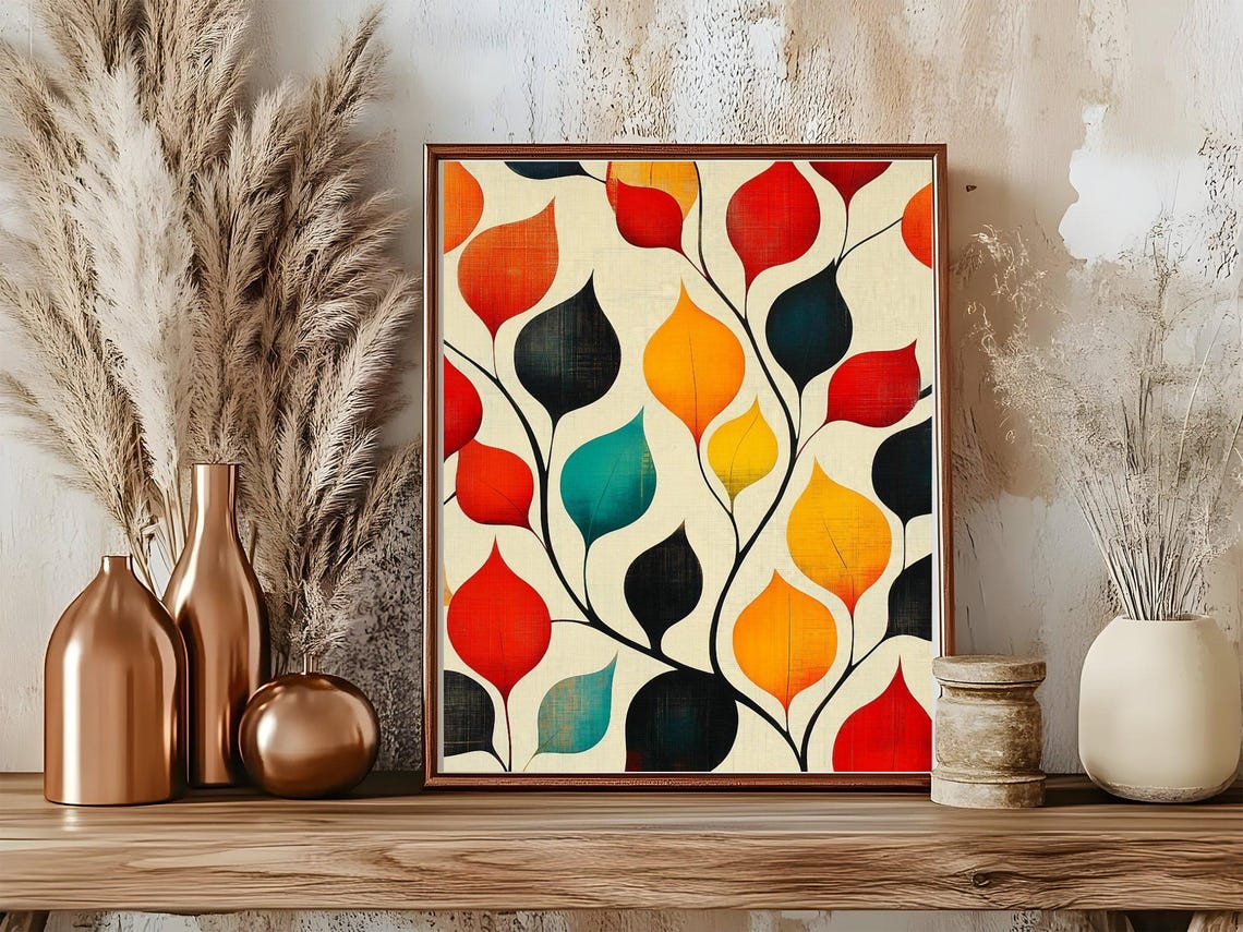Mid Century Modern Autumn Leaves Graphic Pattern Artwork Print - Image 5