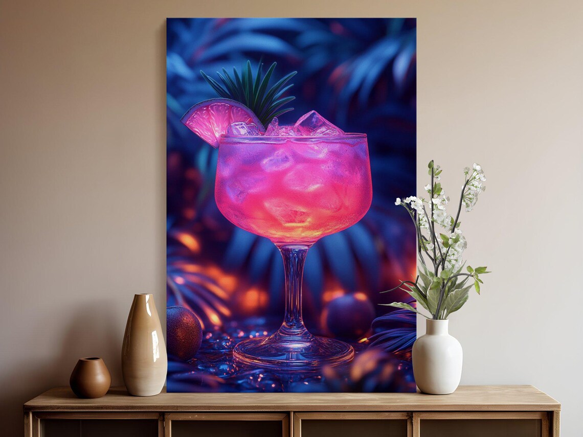Pink Neon Tropical Cocktail Poster With Glowing Coupe Glass and Citrus - Image 5