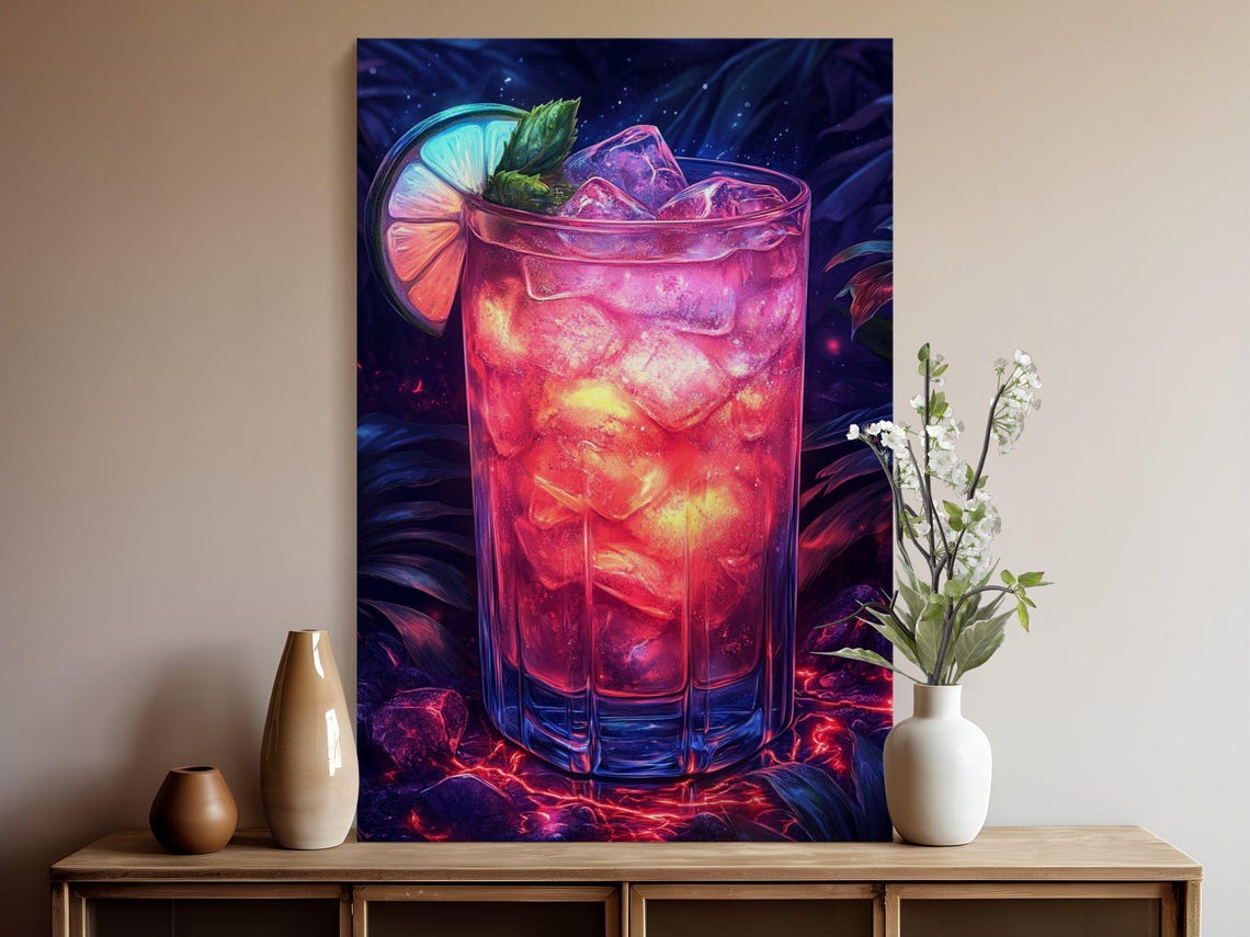 Neon Pink Cocktail With Lime Slice Glowing in a Tropical Night Poster - Image 5