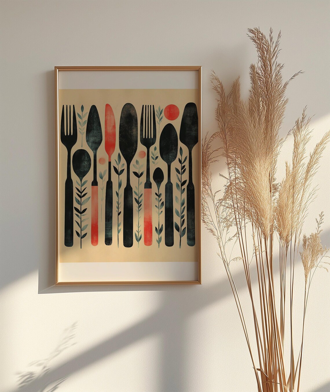 Folk Art Cutlery Forks and Spoons Retro Kitchen Decor Poster - Image 2