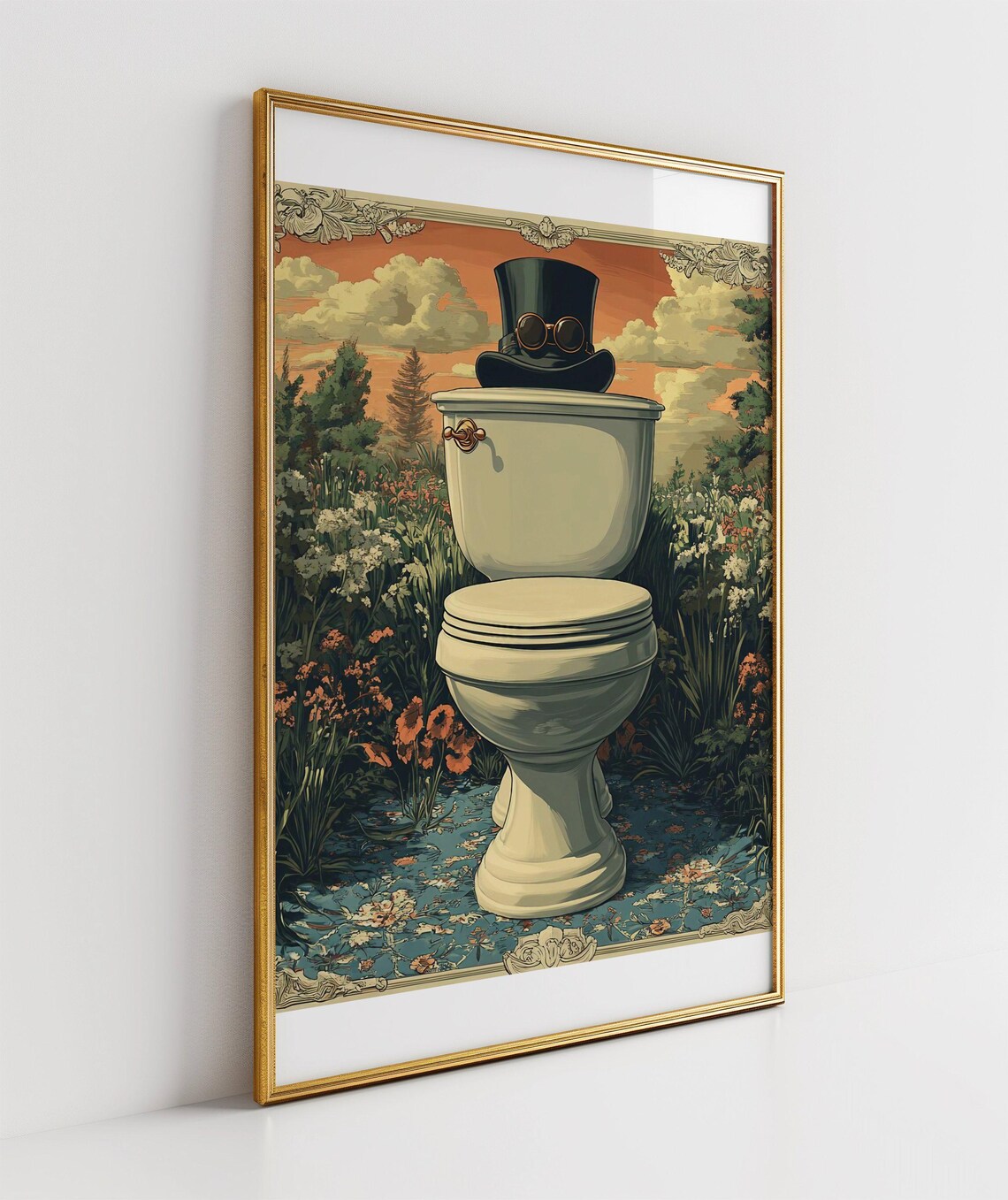 Surreal Toilet With Top Hat Steampunk Flower Garden Art Poster - Image 3