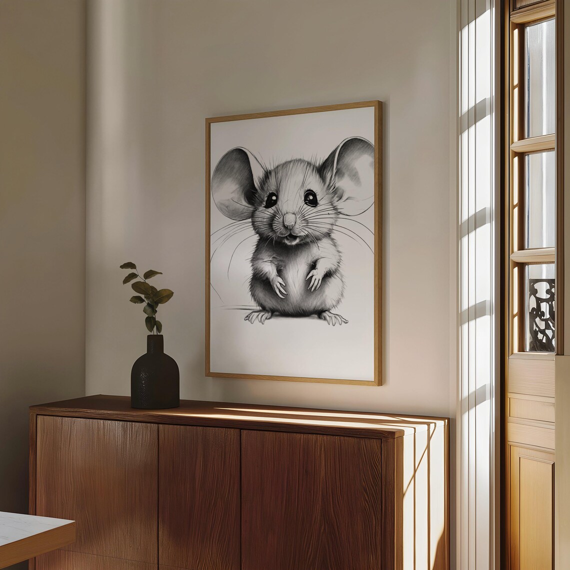 Cute Baby Mouse Pencil Sketch Nursery Kids Room Animal Poster - Image 4