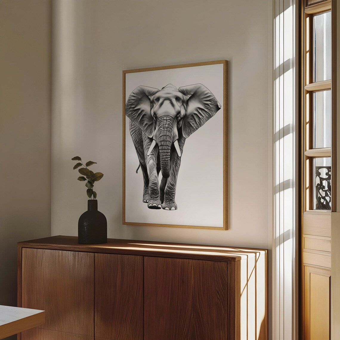 Majestic Elephant Black and White Safari Wildlife Art Poster - Image 4