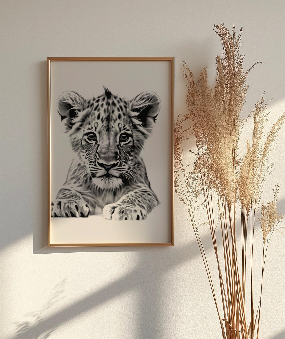 Baby Lion Cub Black and White Safari Wildlife Animal Art Poster - Image 2