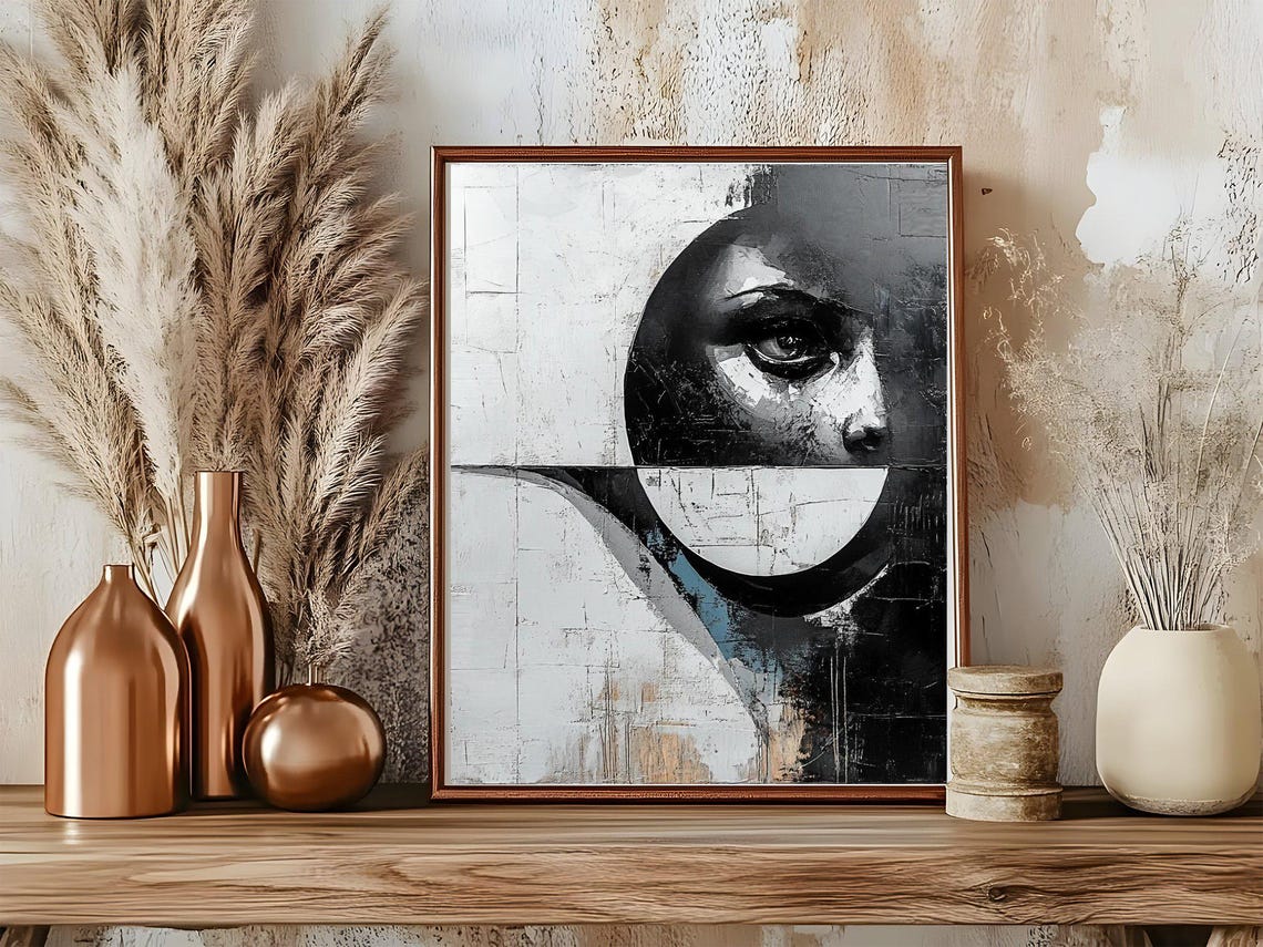 Monochrome Woman's Face with Bold Circle Abstract Art Poster - Image 5