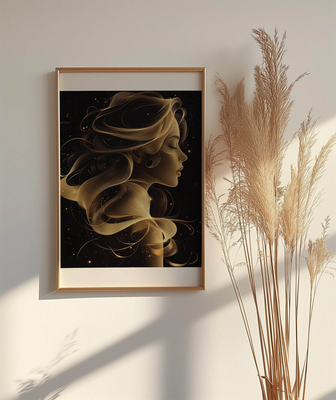 Golden Hair Woman Portrait Poster Black Background Elegant Art - Image 2