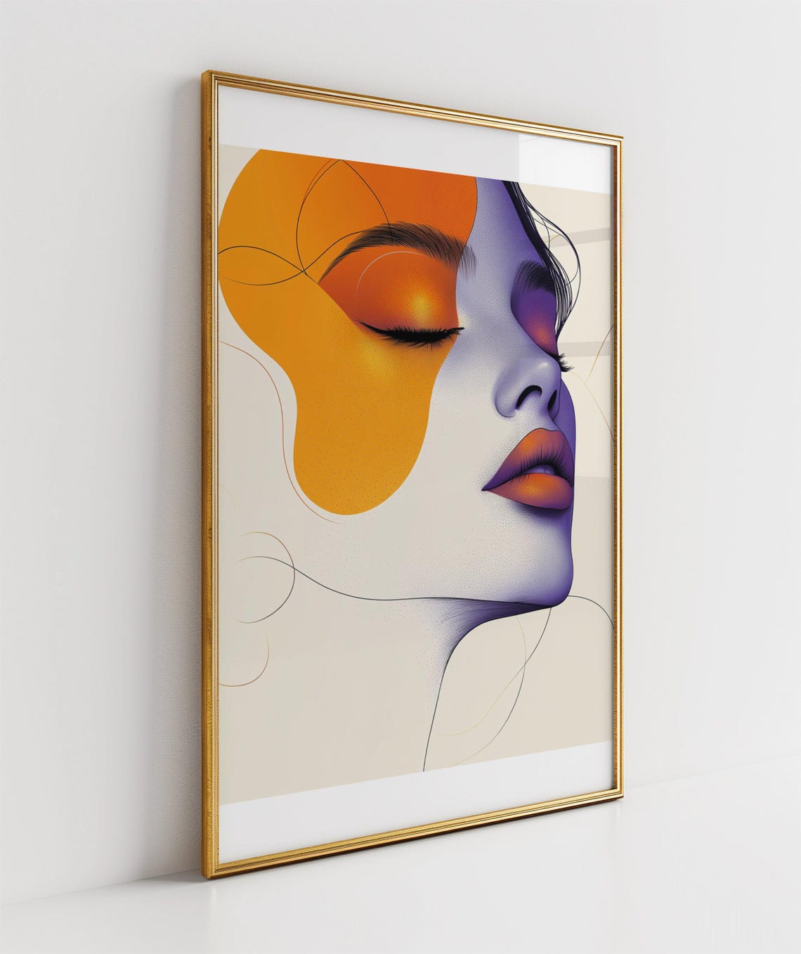 Abstract Woman Face Poster With Orange and Purple Split Color Style - Image 3