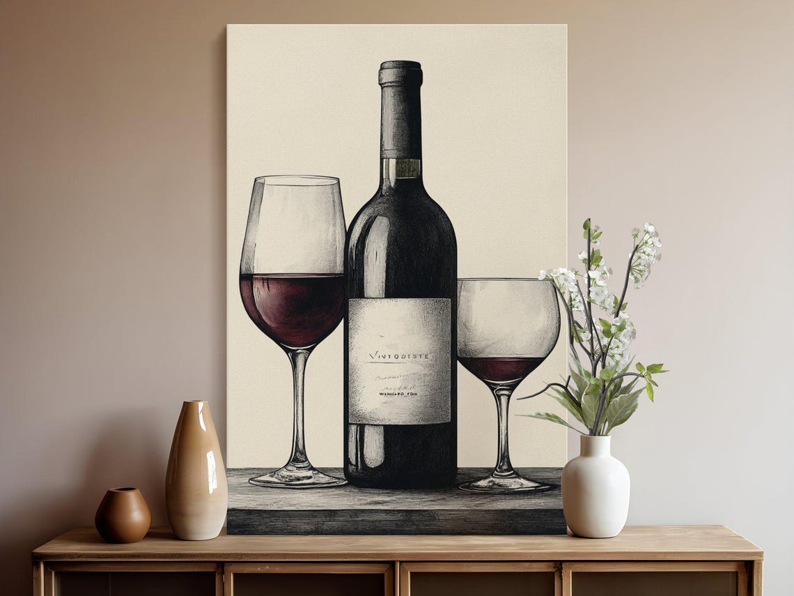 Wine Bottle and Two Glasses Sketch Poster For Elegant Dining - Image 5