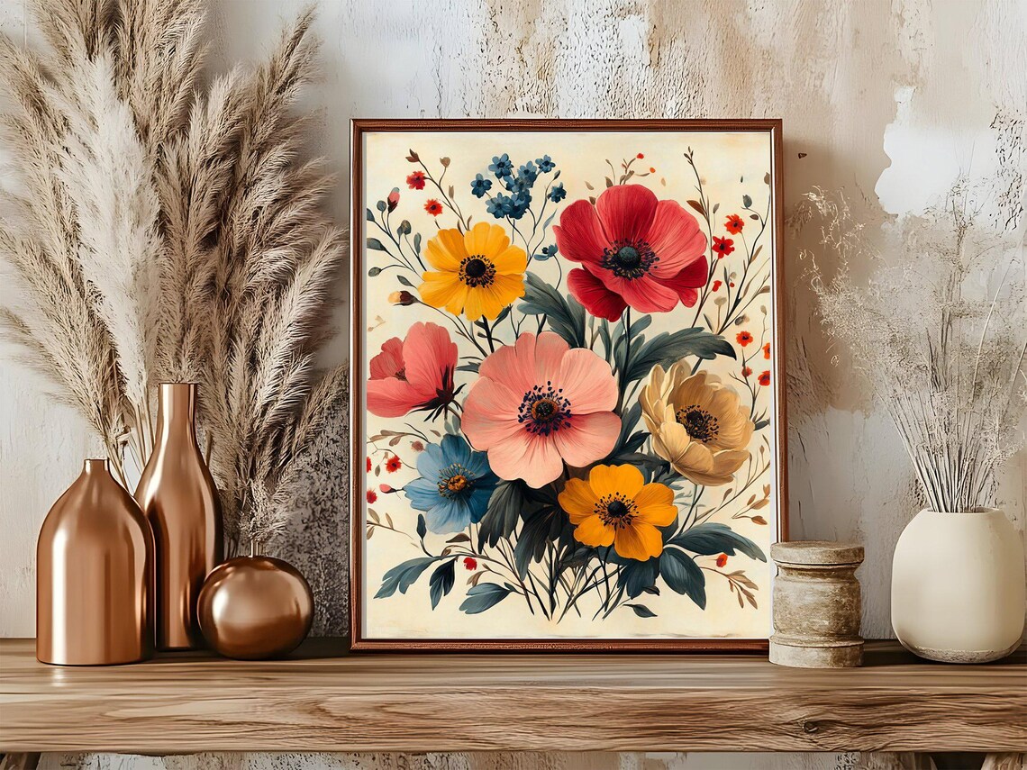 Vibrant Anemone Bouquet Colorful Floral Botanical Art Poster - Image 5