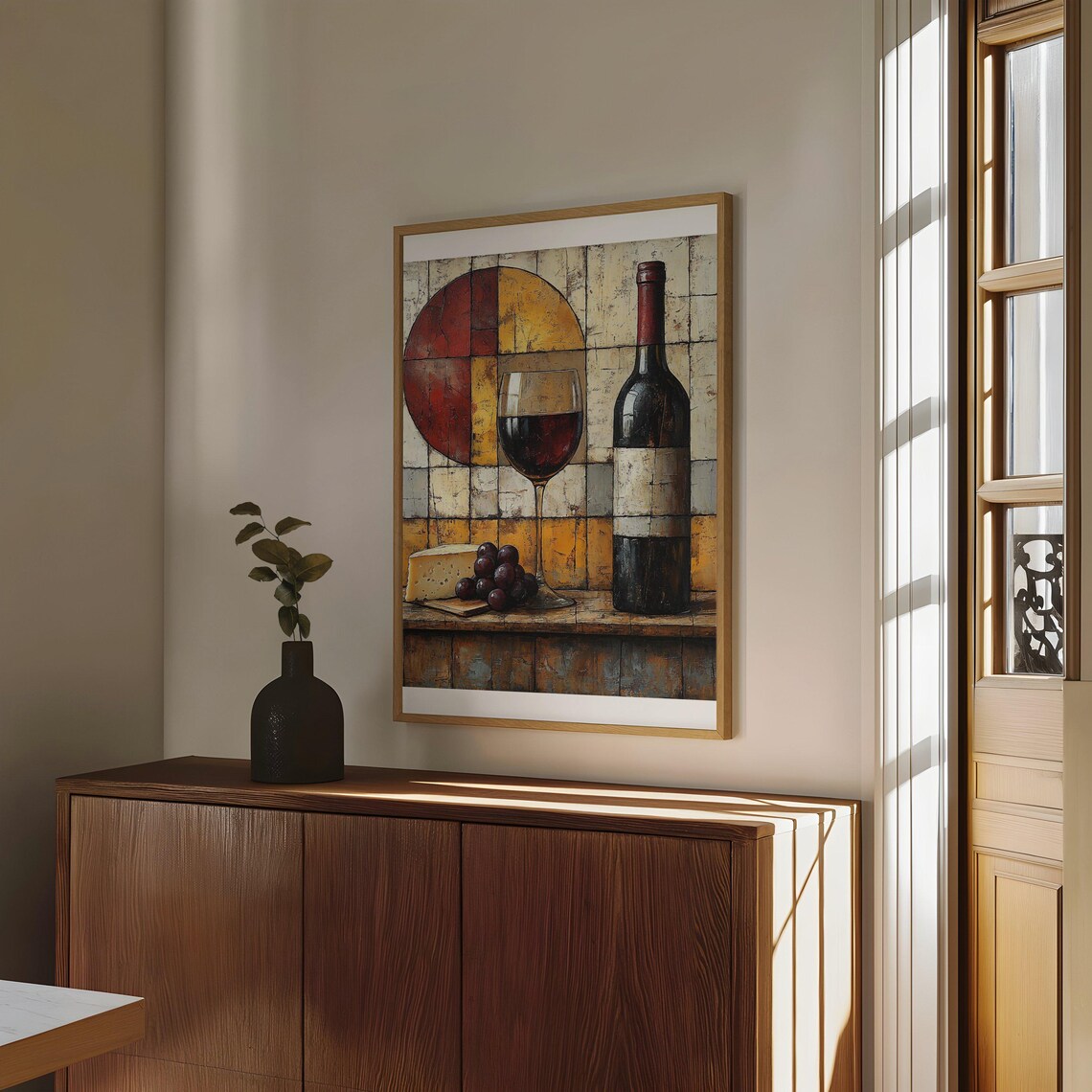 Wine Bottle and Glass Geometric Abstract Mosaic Tile Art Poster - Image 4