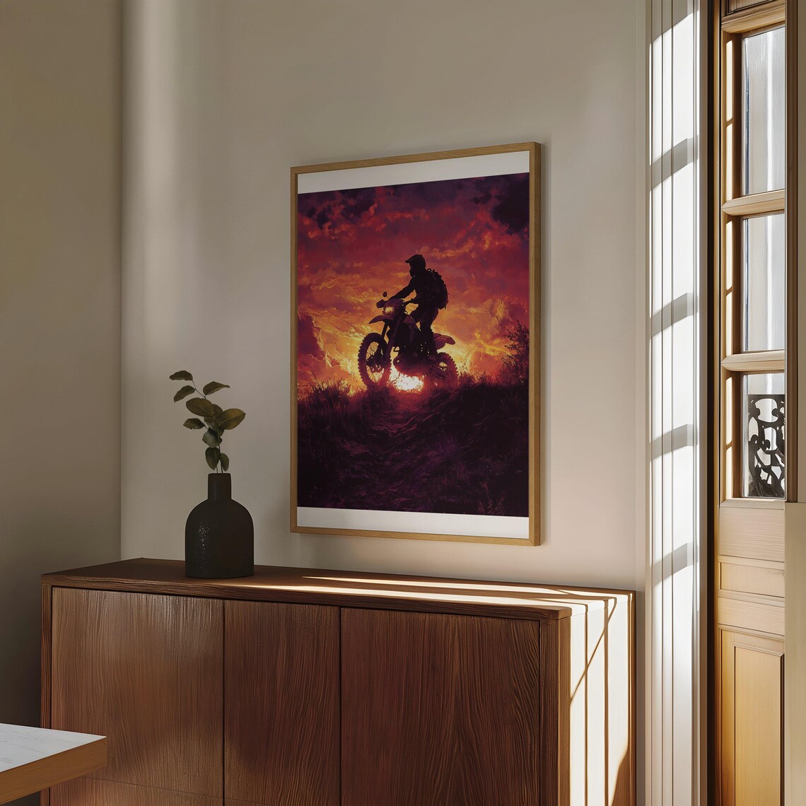 Dirt Bike Rider Silhouette Against Fiery Sunset Adventure Poster - Image 4
