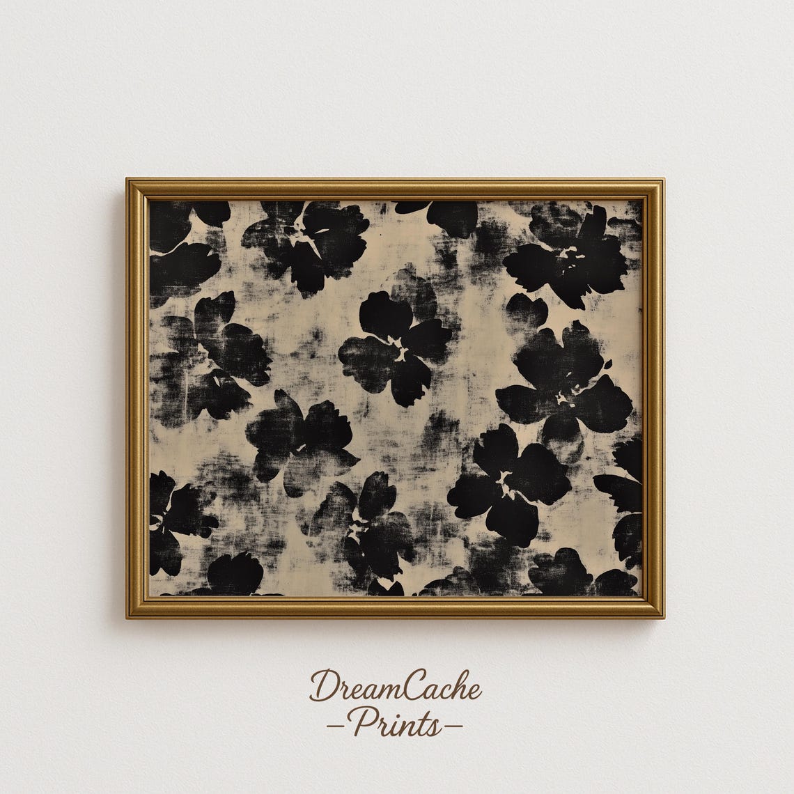 Vintage Black Ink Floral Pattern On Aged Paper Antique Style Poster