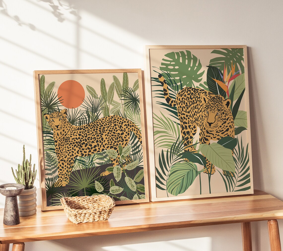 Leopard Wall Art, Boho Leopard and Tropical Plant Art Print - Image 2