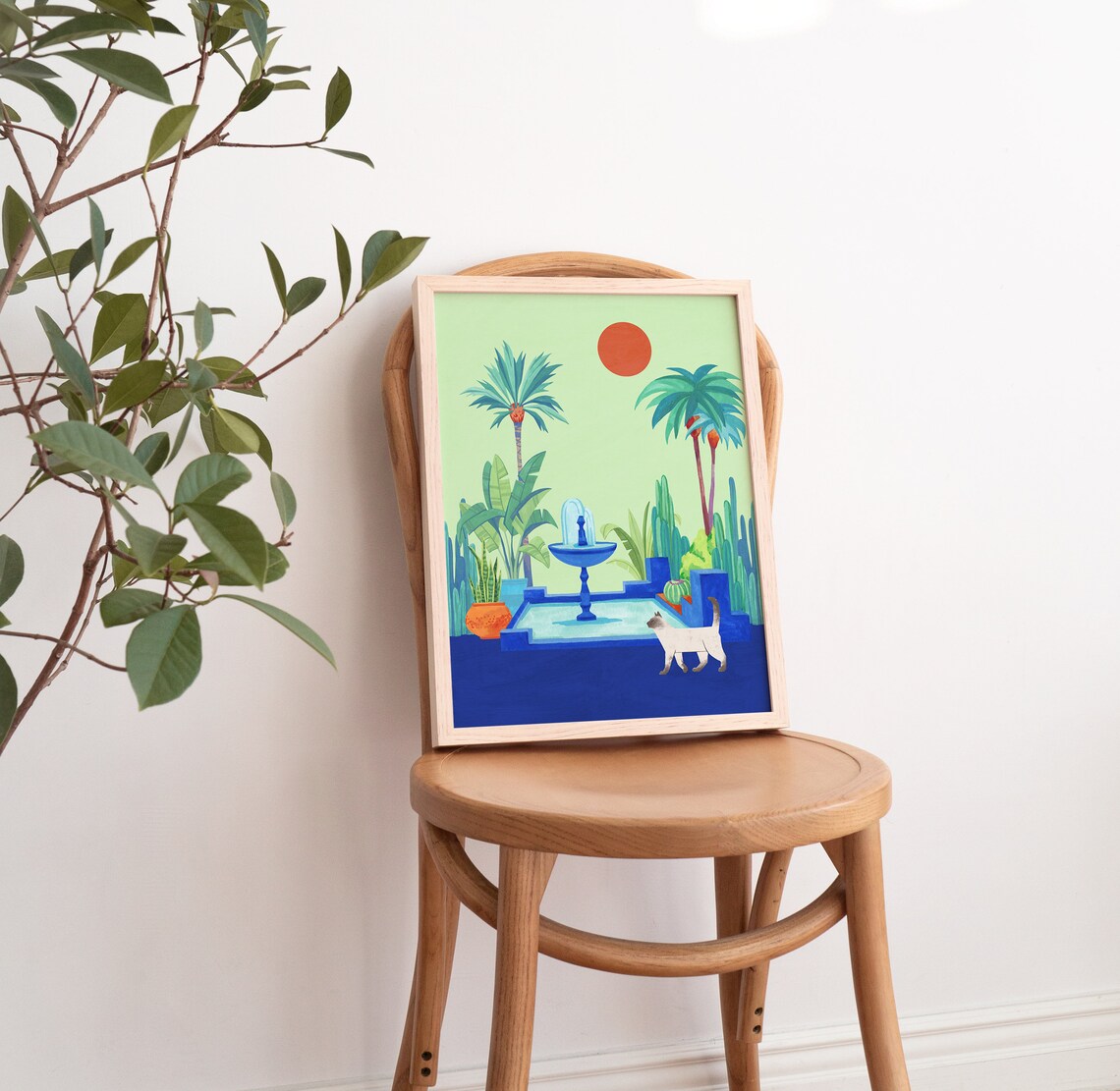 Tropical Plant And Cat Art Print, Botanical Decor - Image 4