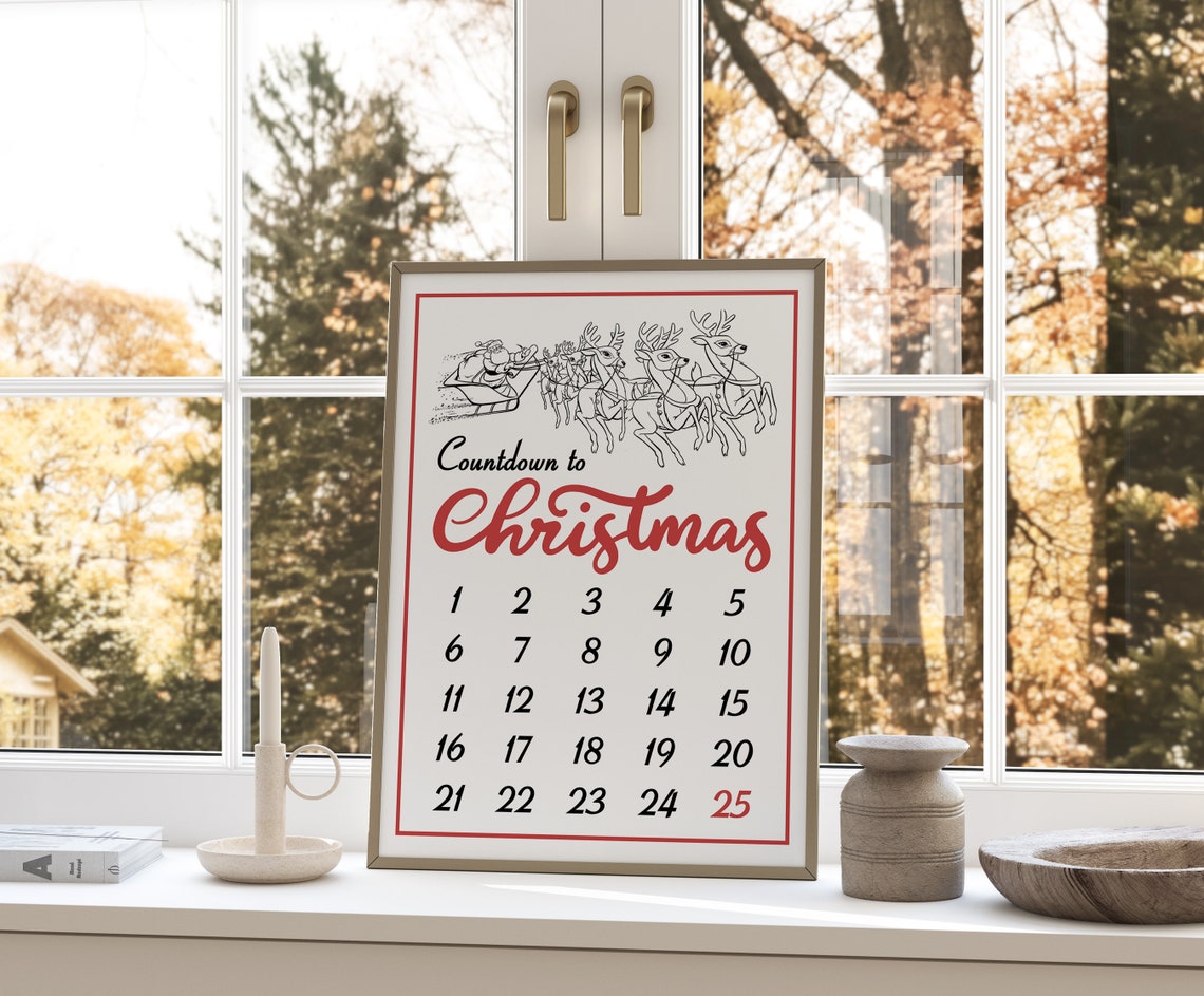 Countdown To Christmas Advent Calendar Santa Sleigh Wall Art - Image 4