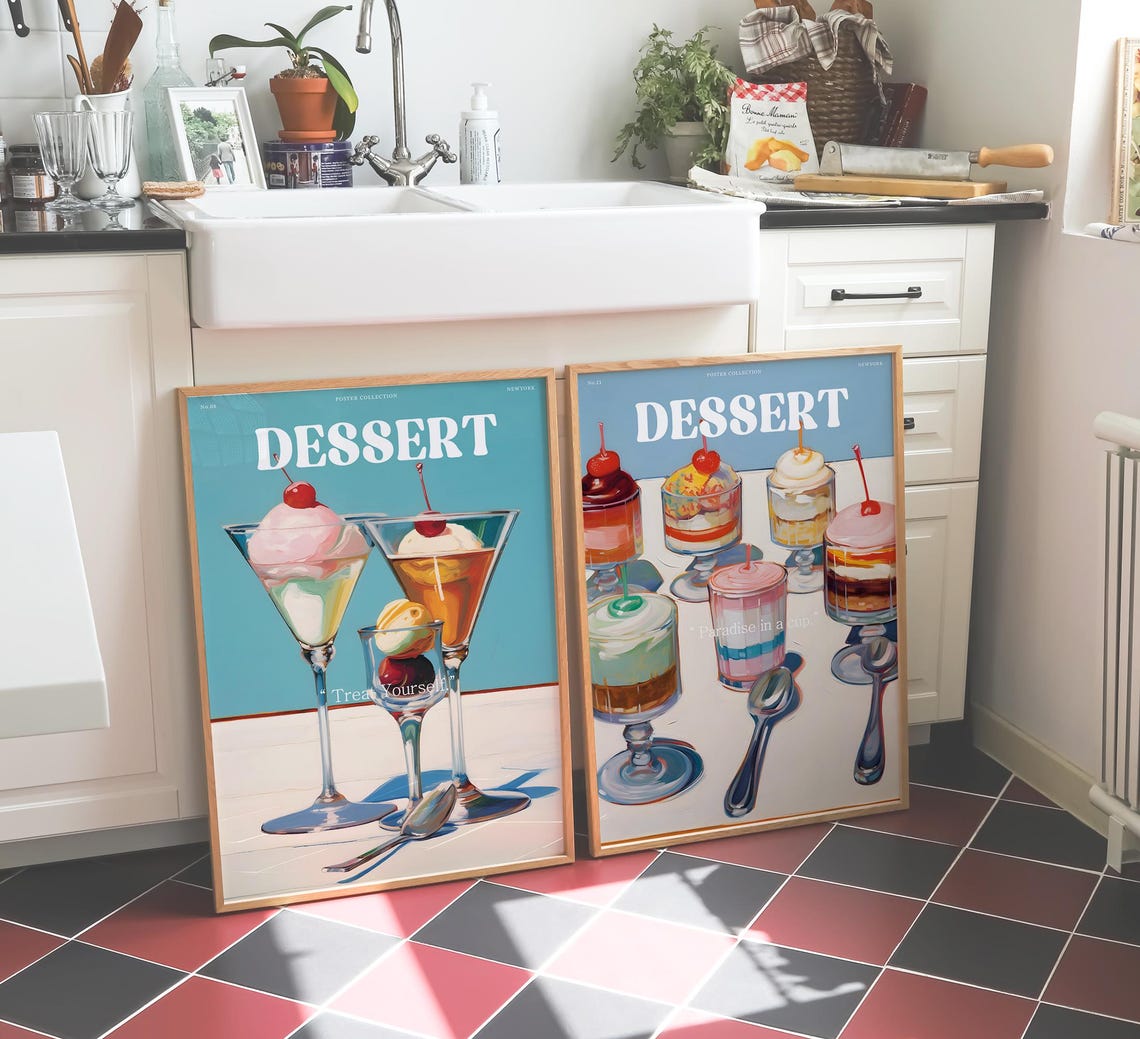 Dessert Sundae Glasses Retro Cherry Ice Cream Treat Kitchen Poster - Image 4