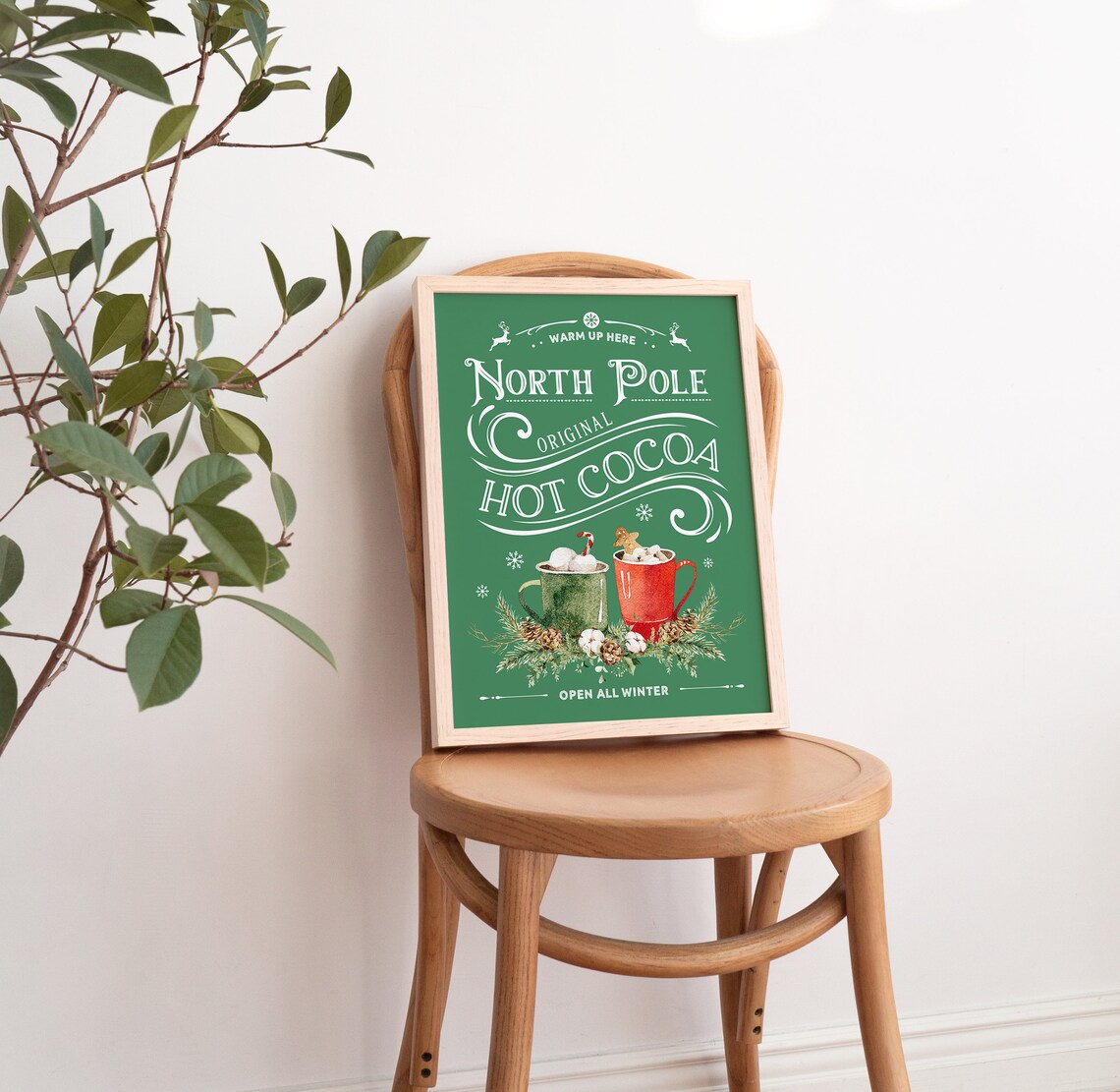 North Pole Original Hot Cocoa Mugs Green Kitchen Sign Wall Art - Image 2