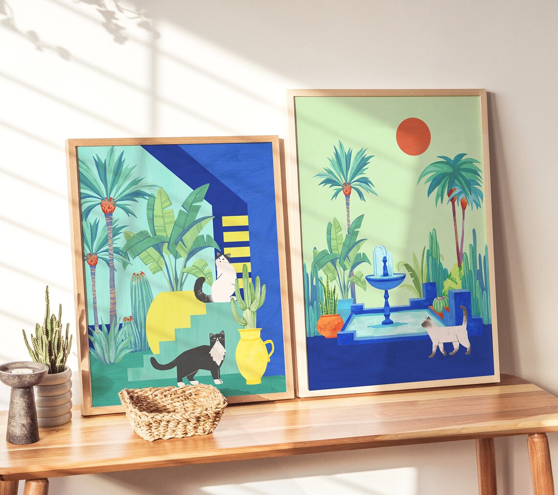 Tropical Plant And Cat Art Print, Botanical Decor - Image 2