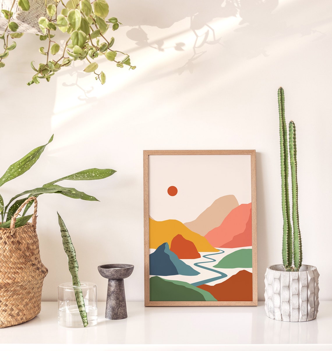 Winding River Valley Hills Sun Boho Abstract Landscape Art Print - Image 4