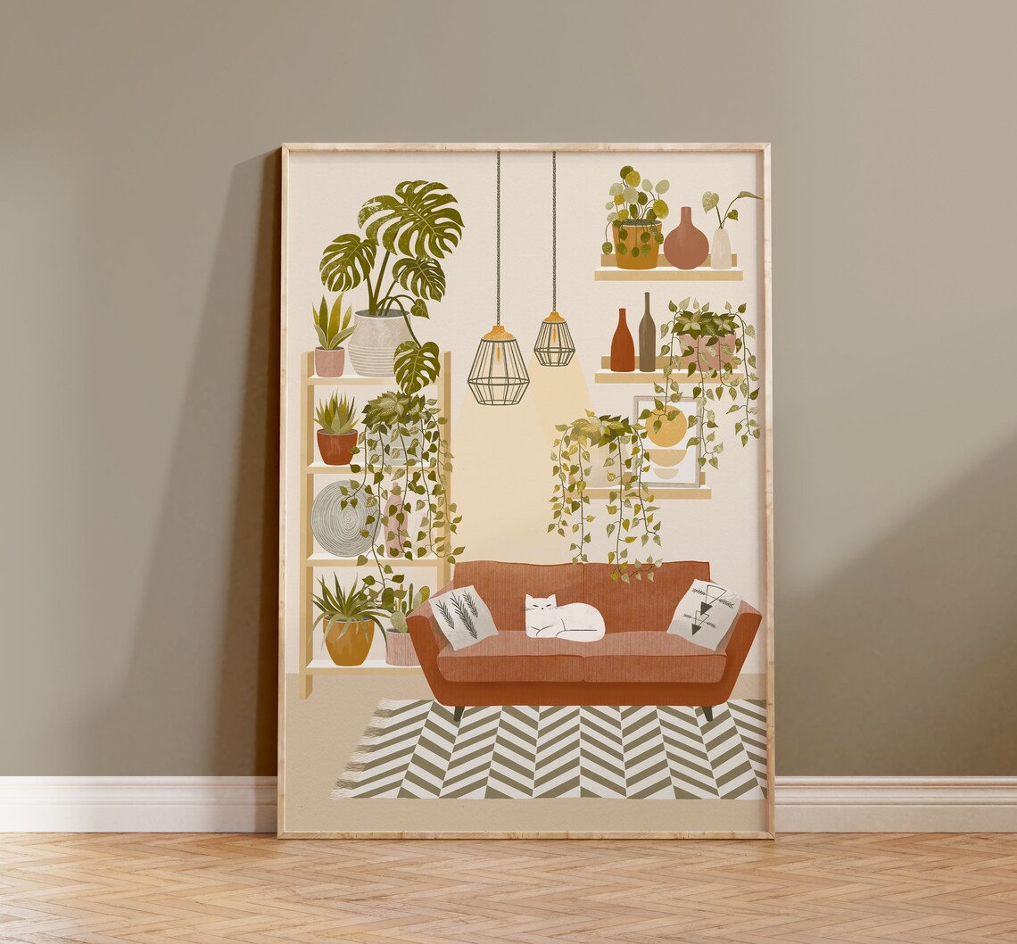 Home Garden With White Cat Boho Cat Poster